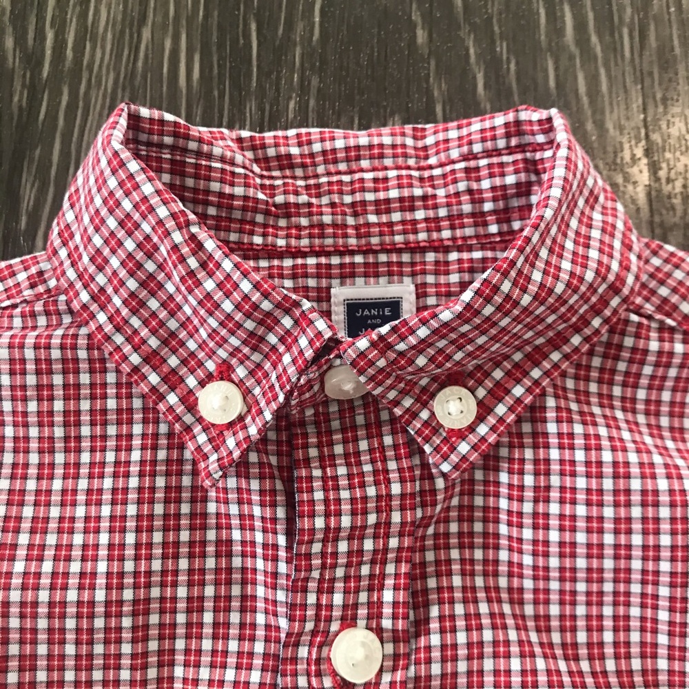 Janie and Jack Red Plaid Button Down Shirt 12-18 M - Picture 5 of 10